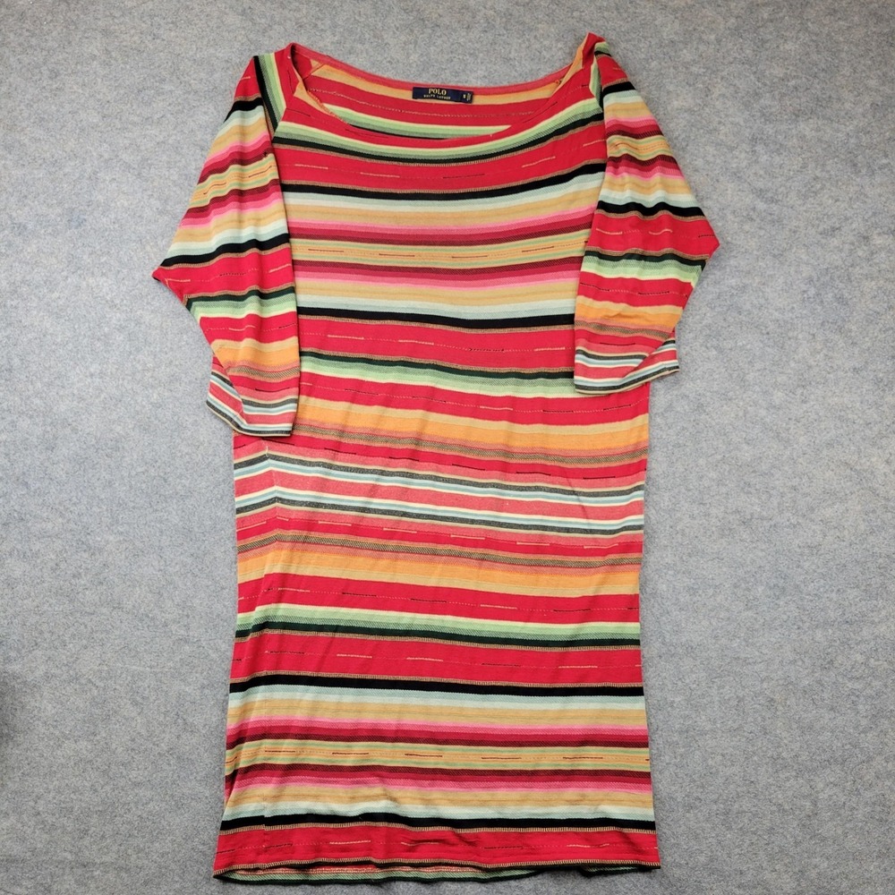 Polo Ralph Lauren Dress Womens Small Red Stripe Knit Sweater Shift Short